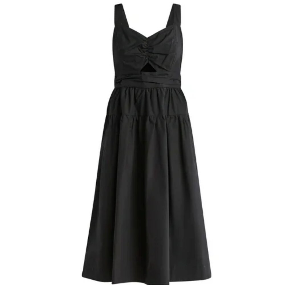 Excellent Condition, SZ L, 100% COTTON, Keyhole Front Midi Sundress, Black